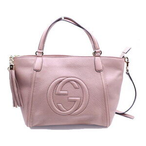 GUCCI GG Logo Soho Interlocking Leather Handbag Shoulder Bag Tassel Pink